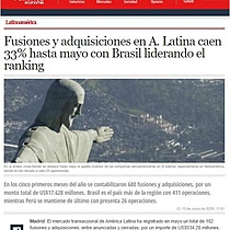 Fusiones y adquisiciones en A. Latina caen 33% hasta mayo con Brasil liderando el ranking